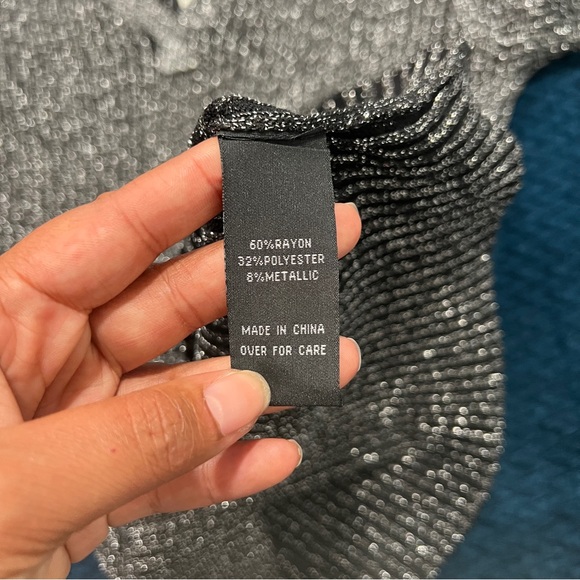 Fortune &‎ Ivy Canterbury Collared Metallic Silver Shimmer lauren Knit Top NWT M - Picture 4 of 7